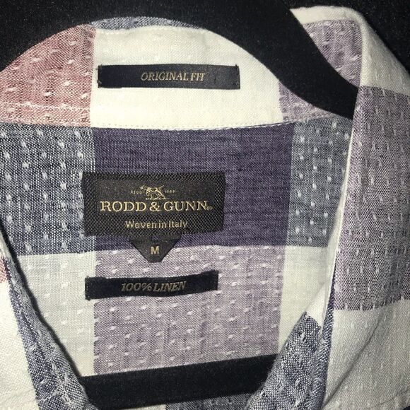 Rodd & Gunn Short Sleeve Button Up Shirt Men's Medium 100% Linen Red White Blue - Picture 2 of 9